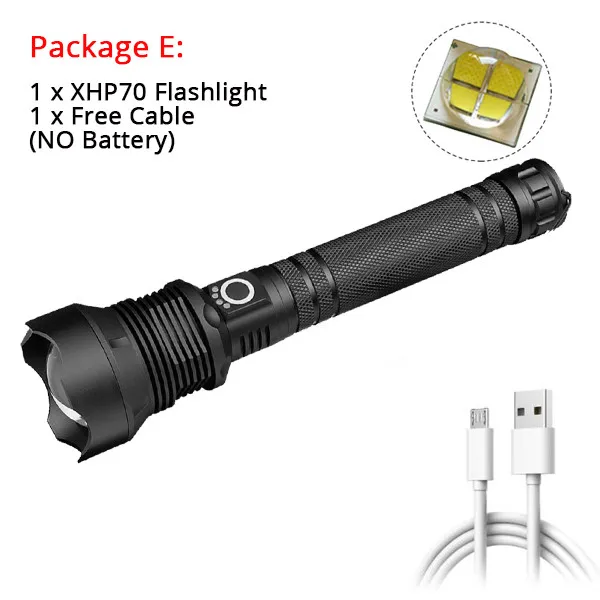 Яркий светодиодный светильник XHP70.2 XHP50 с подзарядкой от USB, мощный фонарь, водонепроницаемый фонарь с зумом, охотничий светильник, 18650 или 26650 Batte - Испускаемый цвет: Option E