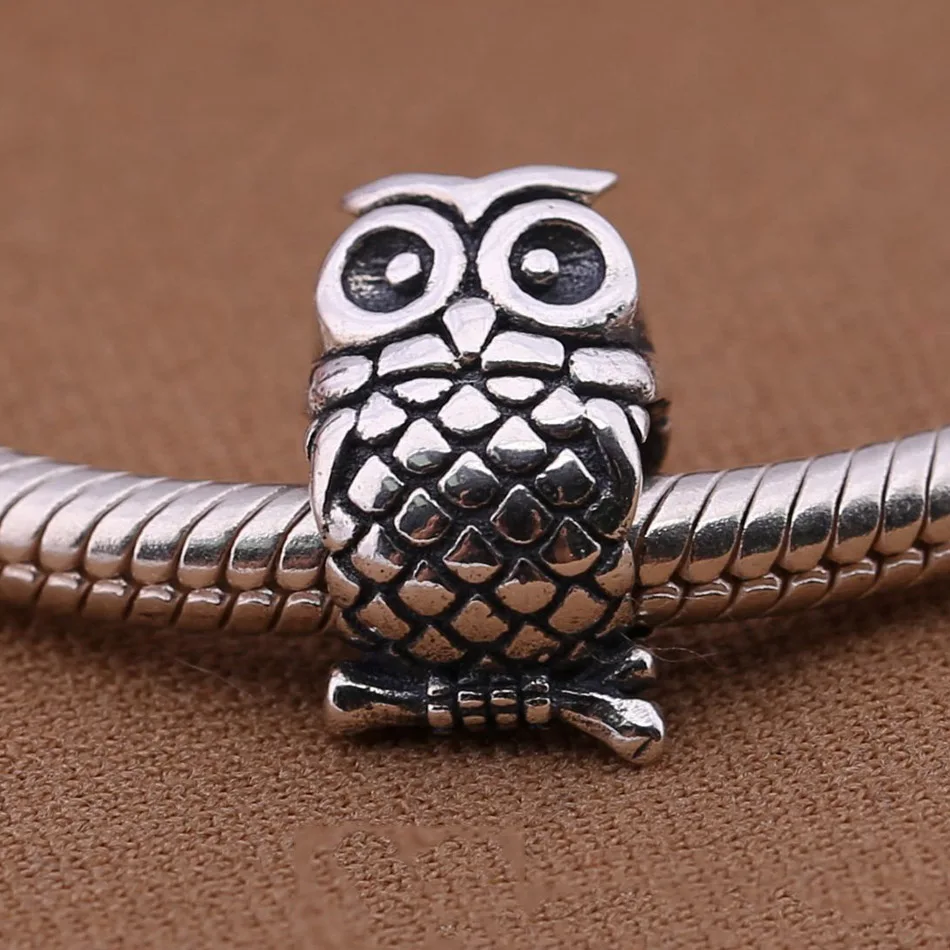 Аутентичные бусины S925 Милая Сова Птица Шарм подходит для леди браслет DIY