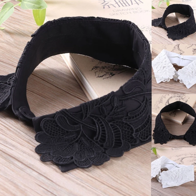 

Women Hollow out Flower Lace Fake Collar with Pearl Detachable Half Shirt Wrap