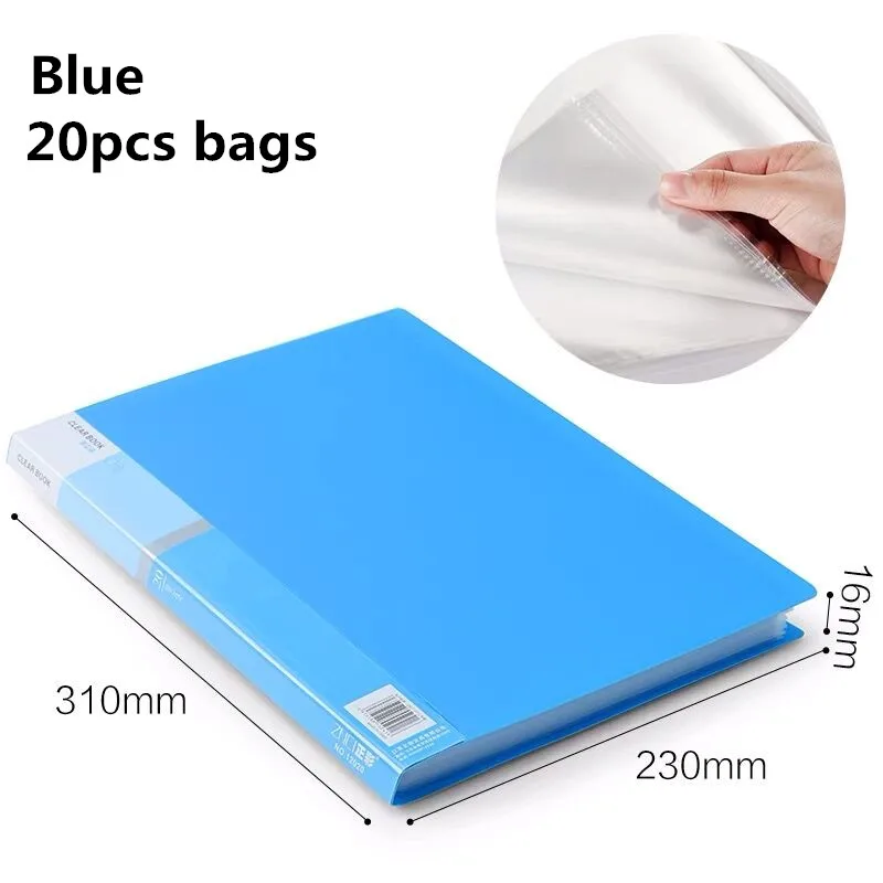 20PCS Bag Blue 2 30 60 80 страниц A4 папка для файлов музыкальная смотровая бумага Органайзер сумка для хранения стол сумки для документов лист протекторы чехол канцелярские принадлежности - Цвет: 20PCS Bag Blue 2