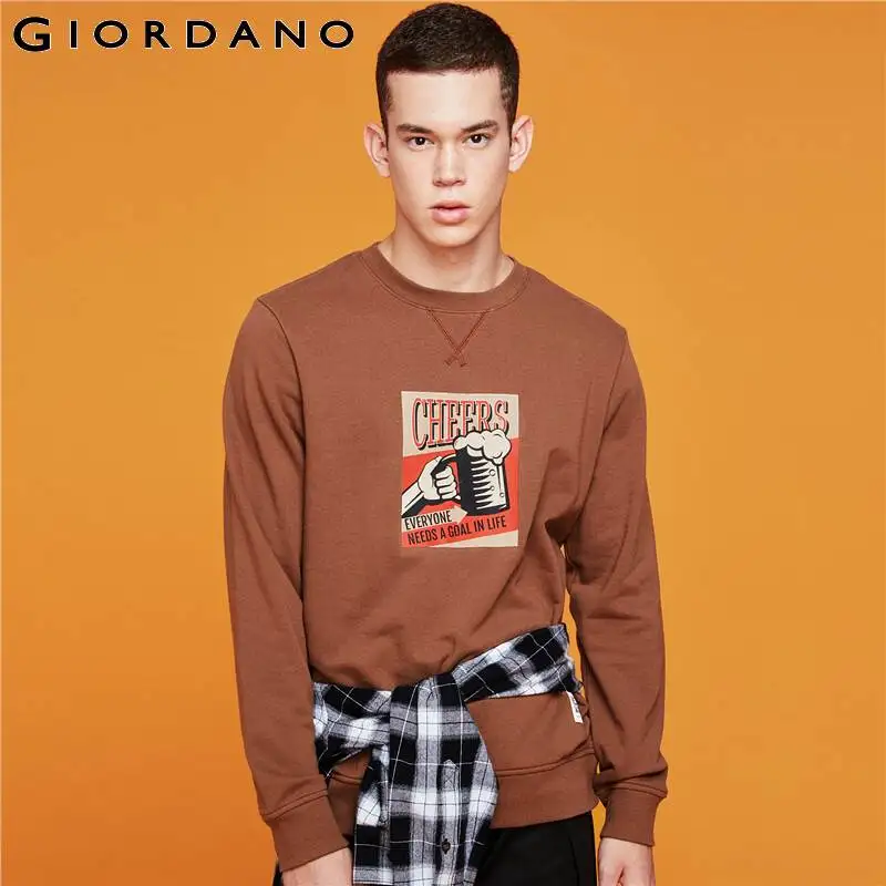 Свитшот Giordano мужской с графическим принтом эластичный мягкий пуловер круглым