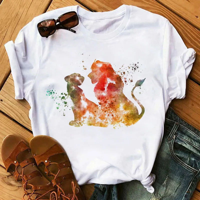 

2020 New Women's T-shirt Bottoming Shirt Women's Style Watercolor Lion King Cartoon Pattern