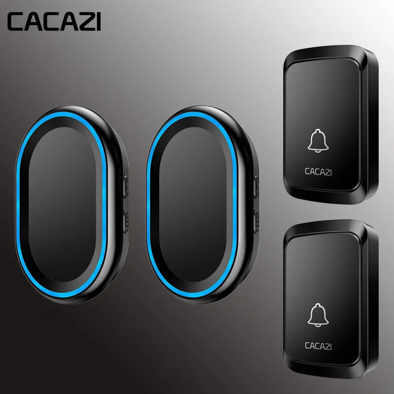 CACAZI Беспроводной дверной звонок интеллигентая(ый) дверной звонок светодиодный Ночной светильник 300 метрового дистанционного Водонепроницаемый Батарея дома вызова 58 Ловец снов 300 м Диапазон - Цвет: black 2x2
