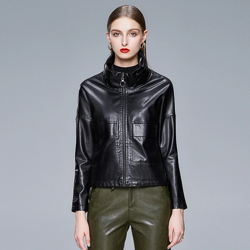 Куртка женская из искусственной кожи модный мотоциклетный жакет фиолетового