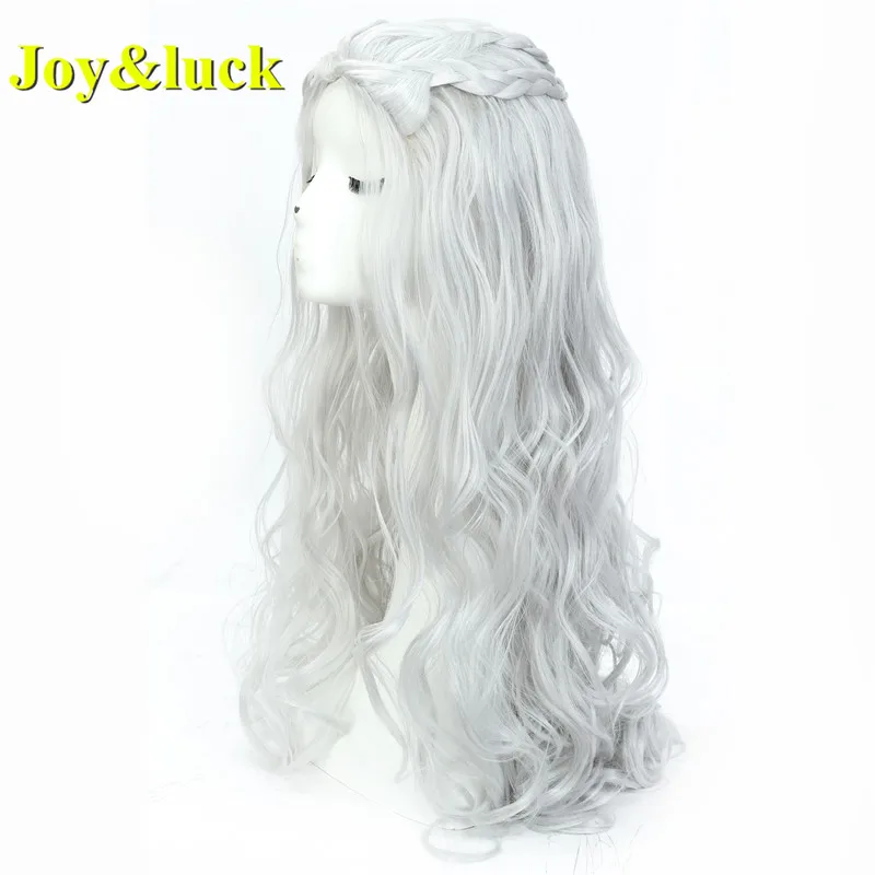 Синтетический Длинный натуральный вьющийся парик для косплея Серебряный Белый