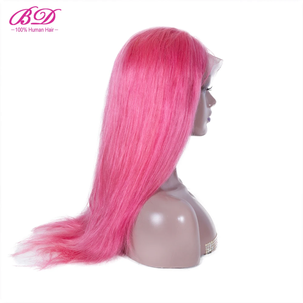BD Волосы Розовый цвет глубокая часть парик фронта шнурка малазийские прямые Remy