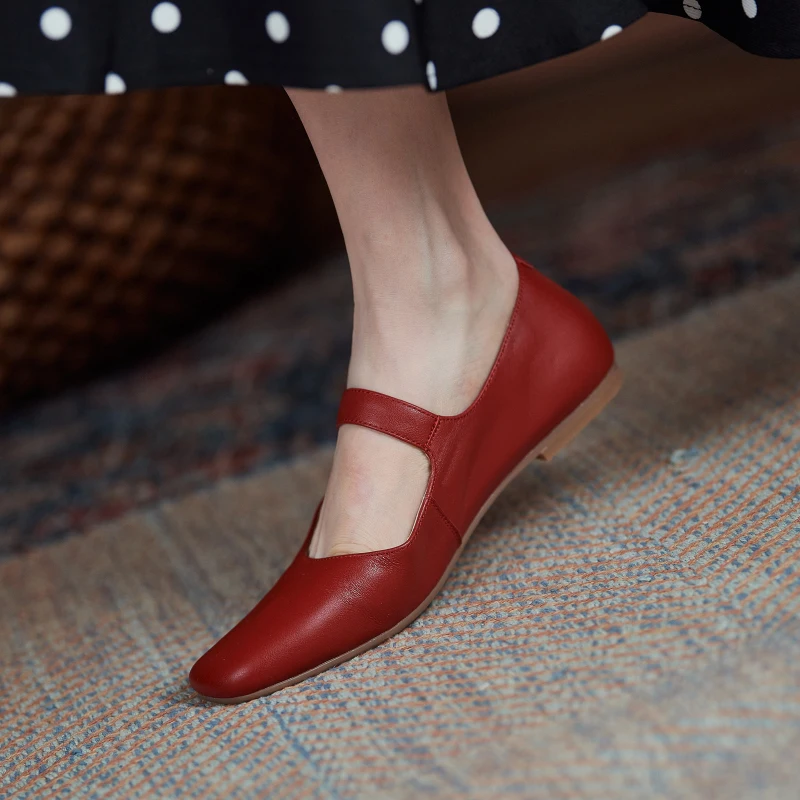 

ZVQ Woman working shoes Spring New Style square Toe Genuine Leather Office Lady Solid Color Concise Comfortable ventilation