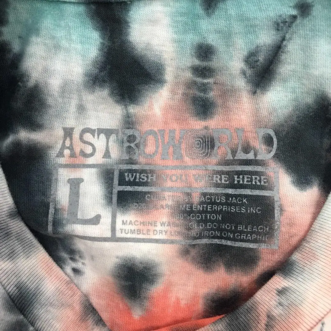 

19SS Travis Scott Astroworld T Shirt 1:1 High Quality Eye Print Tie Dye Astrworld T-shirt Hip Hop ASTROWORLD Tshirt Fog Top Tee