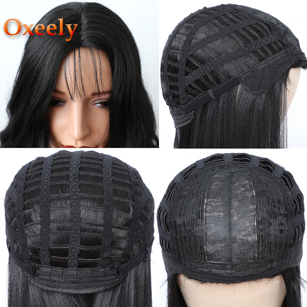 

Oxeely Long Wavy Synthetic Hair Wigs Black Color Wig Heat Resistant Natural Wave Synthetic None Lace Wigs for Fashion Women