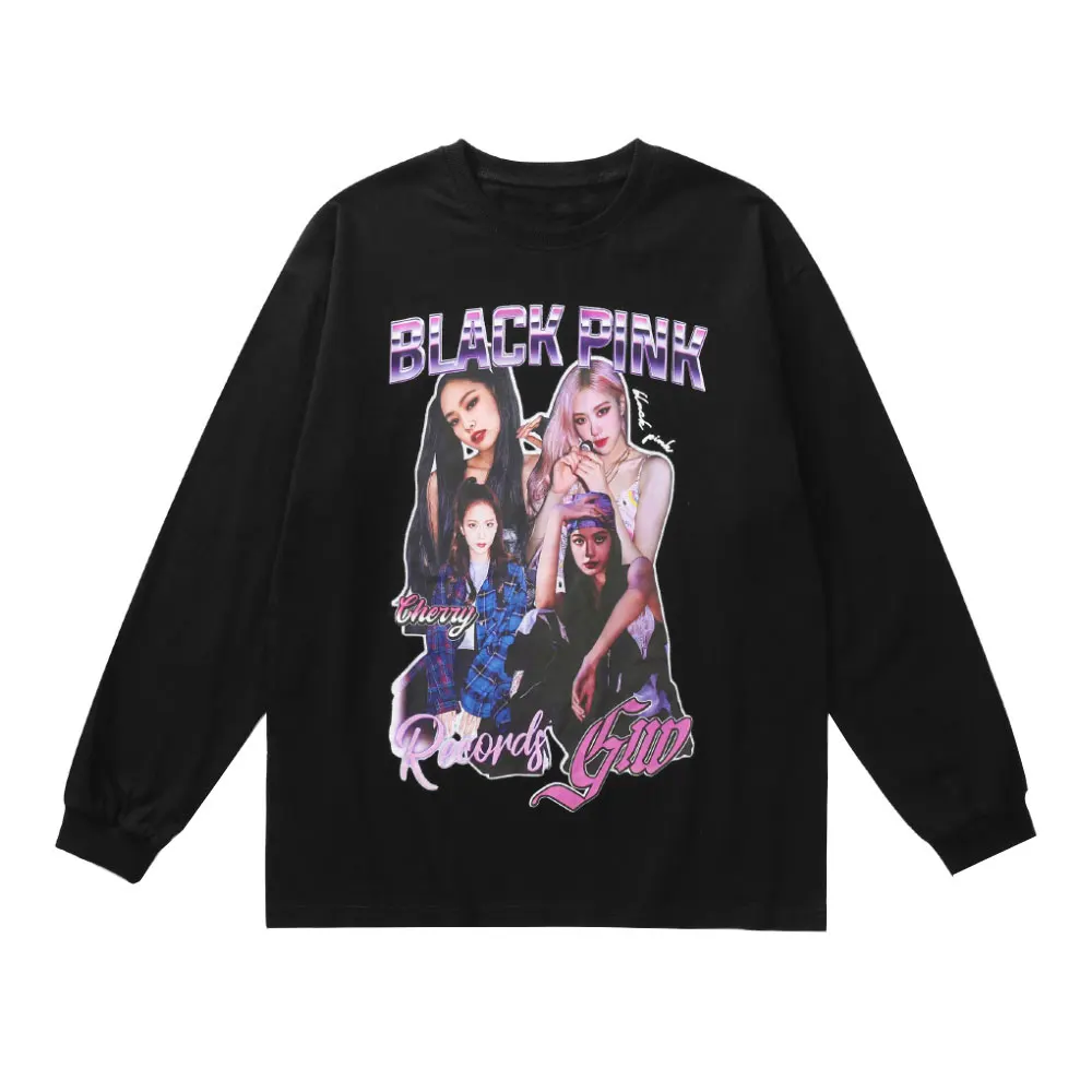 

Футболка ZOTTSOZ Женская с длинным рукавом, хлопковая Повседневная модная рубашка оверсайз в стиле хип-хоп, с принтом постера для группы девуше...