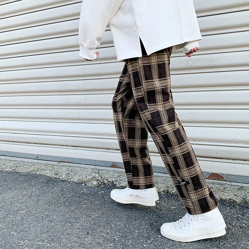 

INXYZ 2022 Fall Winter New Woolen Men's Plaid Pants Thick Casual Man Harem Pants Oversize Warm Trousers Korean Men Clothing