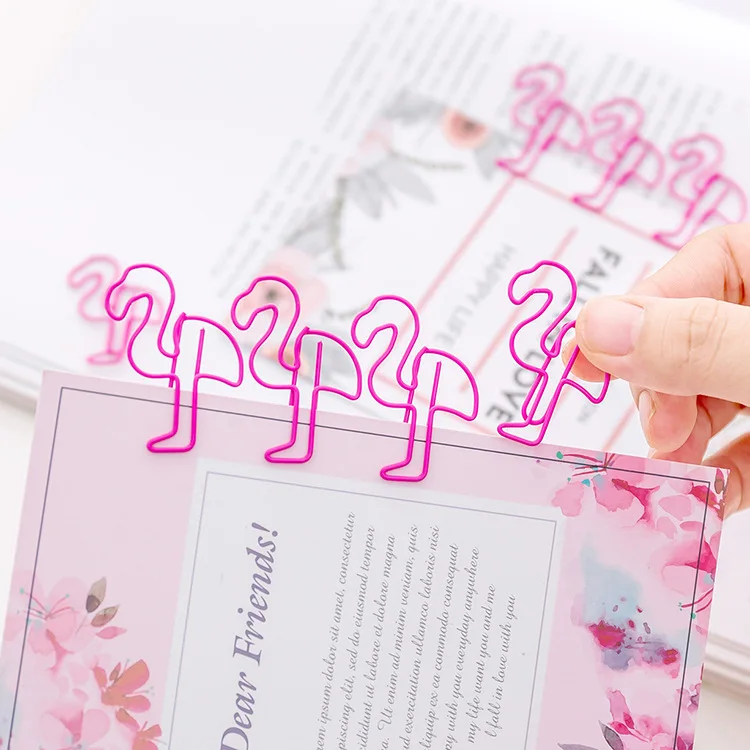 100 pcs Girls Style Pink Animal  Mini Flamingo Metal Note Clip Paperclip Simple Office Paper Clip Bookmark Metal