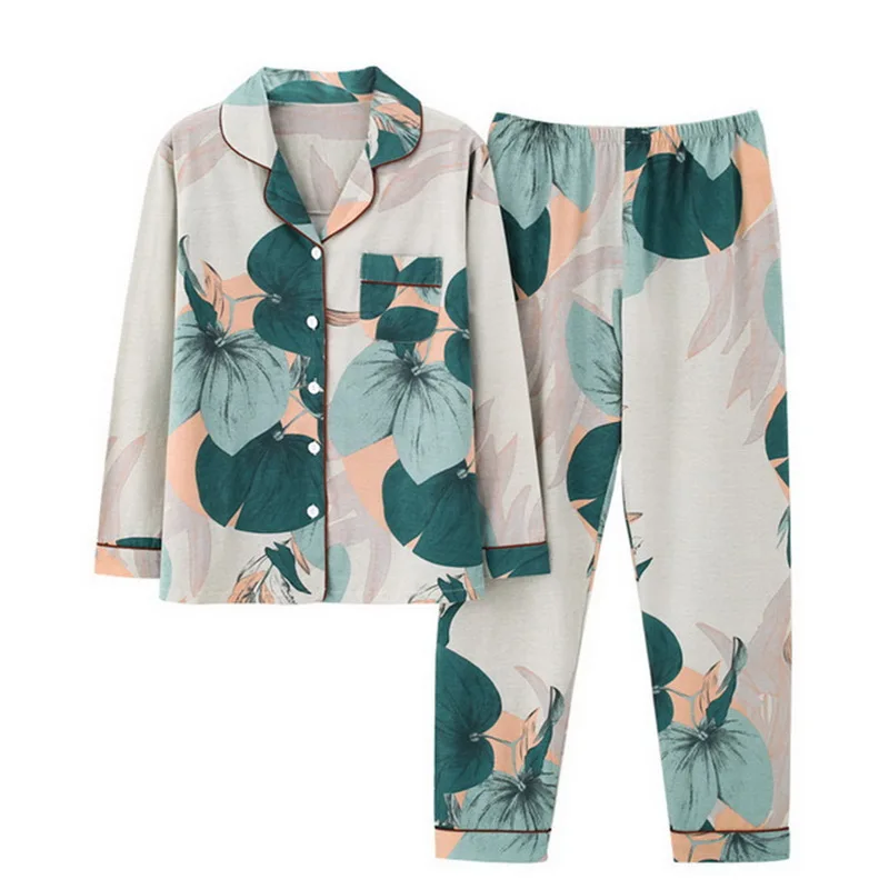 

2021 Spring New Women's Pajamas Set Thin Long-sleeved Large Floral Print Pajamas Home Service Ladies Pajamas For Women
