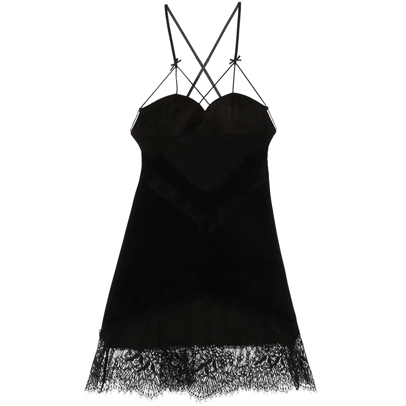 

Spring Summer Women Sexy Lingerie Lace Nightdress Gold Velvet Feminine Underwear Skinny Short Skirt Mini Nightdress Nightgown