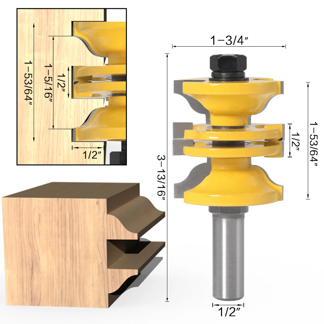 

Woodworking Router Bits Yellow Cutting Shaping Slotiing Tool Parts Set Kit