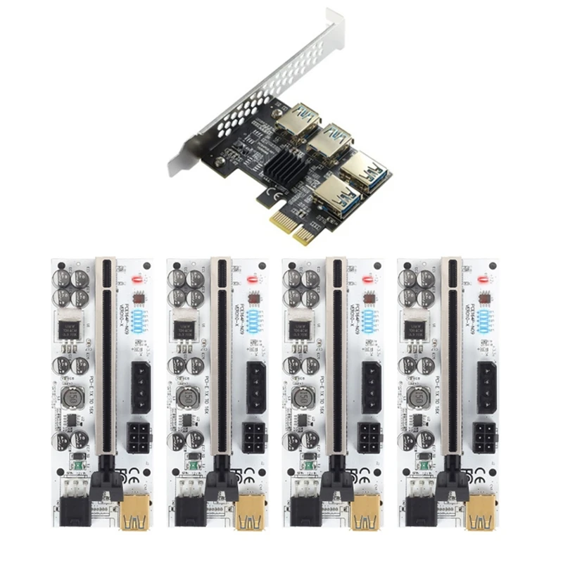 

4Pcs PCI-E Express 1X to 16X Riser VER010-X Card Adapter PCIE 1 to 4 Slot PCIe Port Multiplier Card for BTC Miner Mining