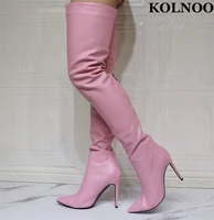 kolnoo new handmade ladies high heel over knee boots real pictures party prom thigh high boots evening club fashion pink shoes