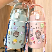 large capacity water bottle with straw vacuum flask water bottle thermal water bottle cup female anti fall big belly cup child