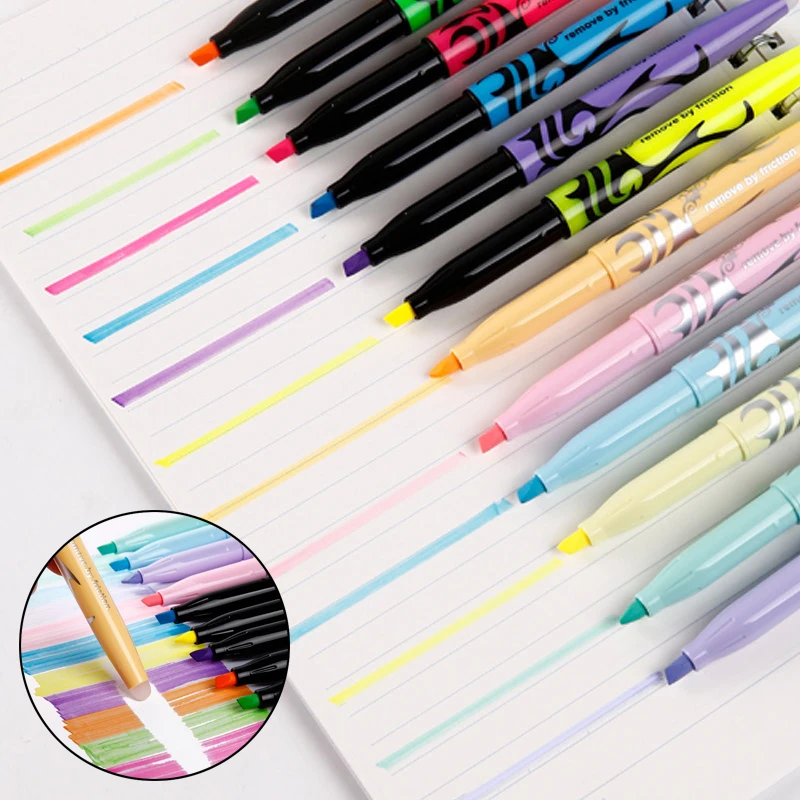 

12 Colors Kawaii Stationery Erasable Highlighters Marker Pastel Color Fluorescent Pen Markers for Student School Office Supplies