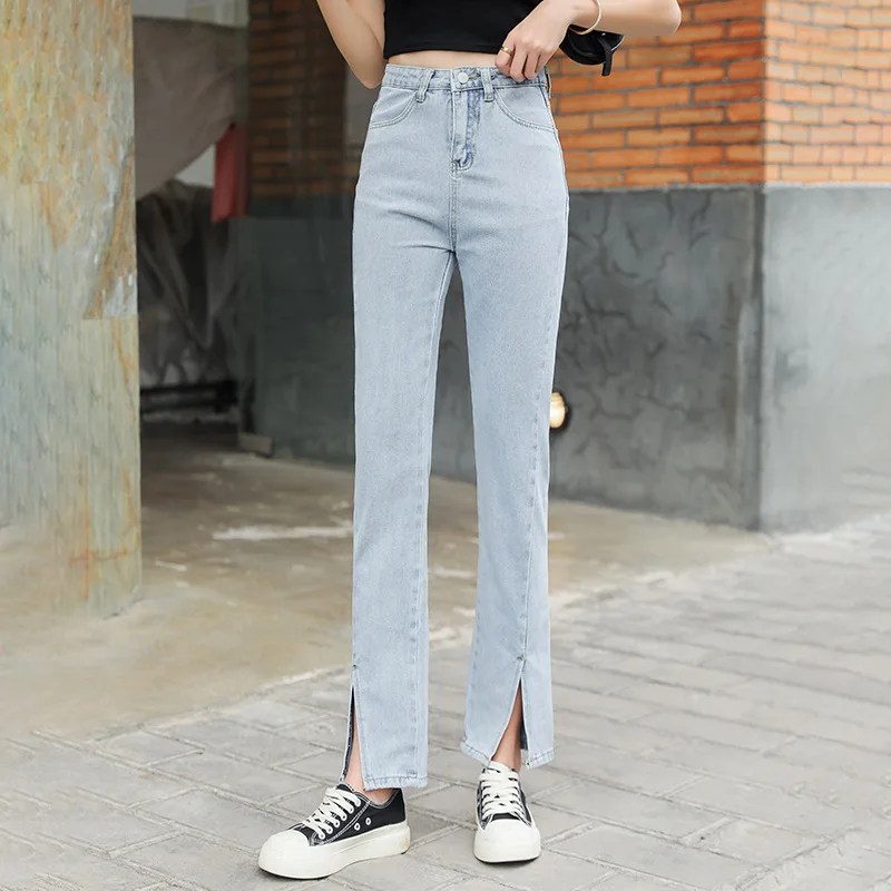 

Split Slim Jeans For Women Straight Loose Casual Trousers New High Waist Micro Flared Pants Fashion Thin Denim Trousers Female