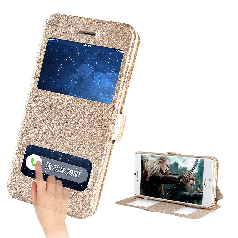 Флип-чехол для iphone 8 7 6S 6 Plus с двойным окном кожаный кошелек подставкой откидная