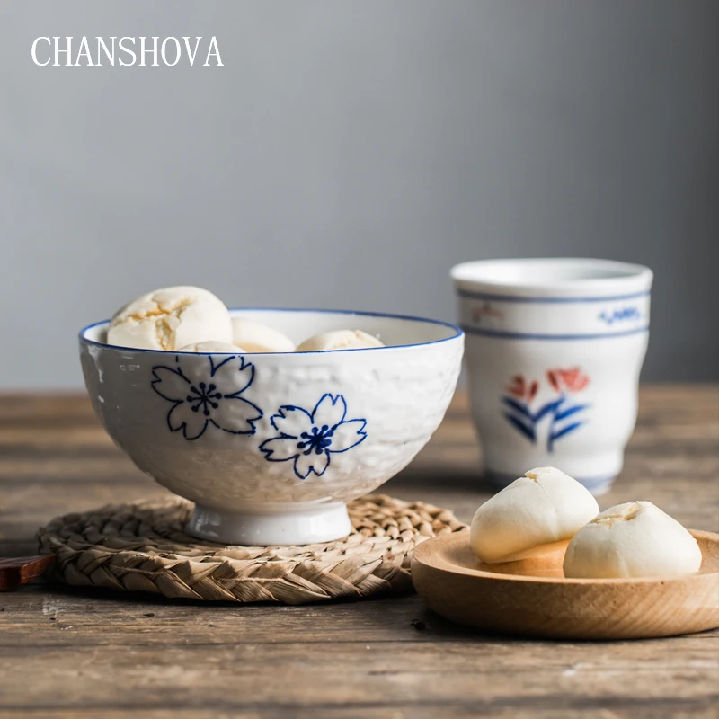 

CHANSHOVA Under Glazed Ceramic 200/450ml Tall feet Noodle bowl Soup plate salad bowl China Porcelain Tableware Container G026