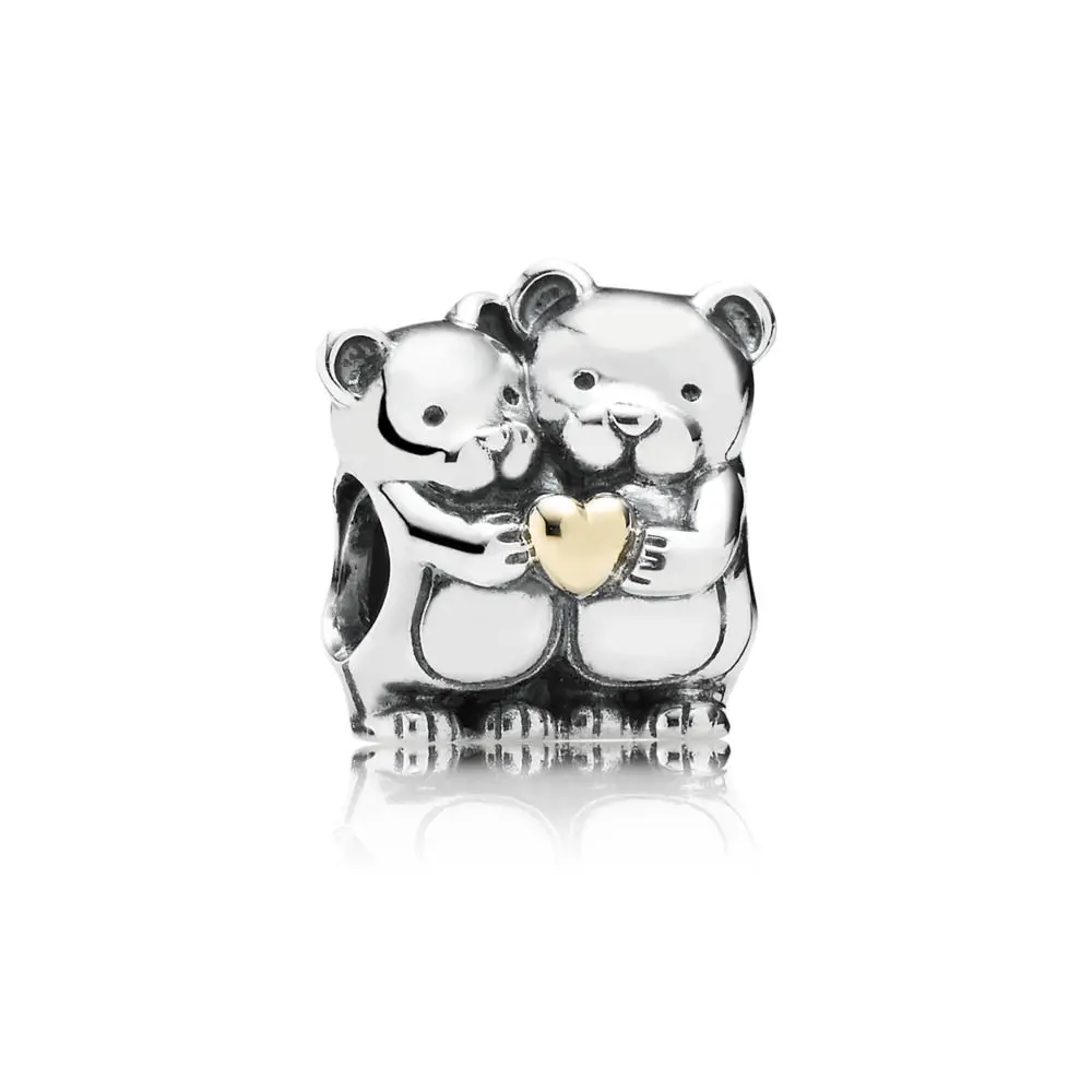 

925 Sterling Silver Family Love Heart Diy Small Bear Beads Charms For Women Pandora Bracelets Necklace Jewelry
