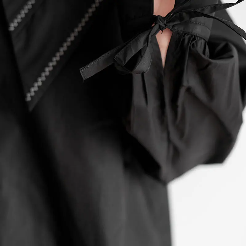 

XITAO Vintage Drawstring Black Shirt Women Clothes 2021 Spring New Fashion Loose Casual Sailor Collar Full Sleeve Shirt GCC4420