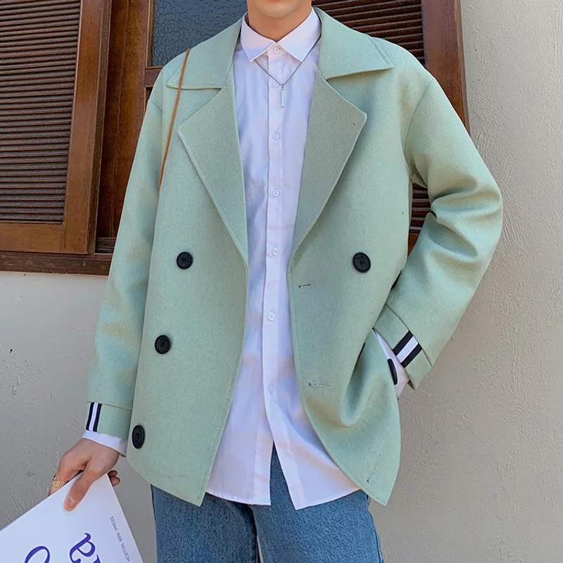 

2021 New Suit Jacket Men Double Breasted Korean Casual Blazer Male Solid Loose Vintage Boxy Tops Fashion Streetwear Clothing