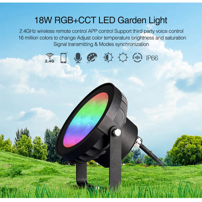 

Умный светодиодный садовый светильник FUTC09, 85 ~ 240 В переменного тока, 18 Вт, RGB + CCT, IP65, уличный водонепроницаемый, 2,4 ГГц, Радиочастотный пульт д...