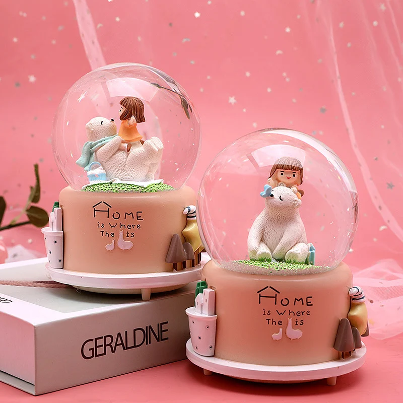 Милый замок с маленькой девочкой белый медведь украшение для дома хрустальный