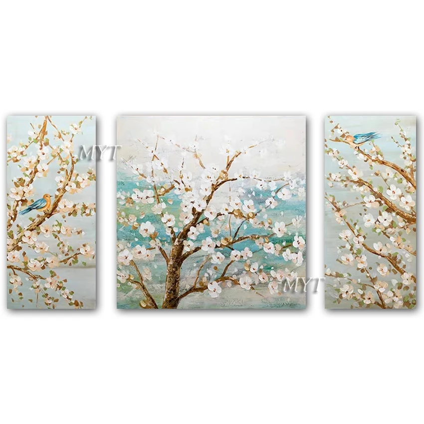 

100% Hand Painted Plum Blossom Oil Painting 3 Pieces Group Paintings Pictures Wall Decoration Art Unframed Artwork Showpieces