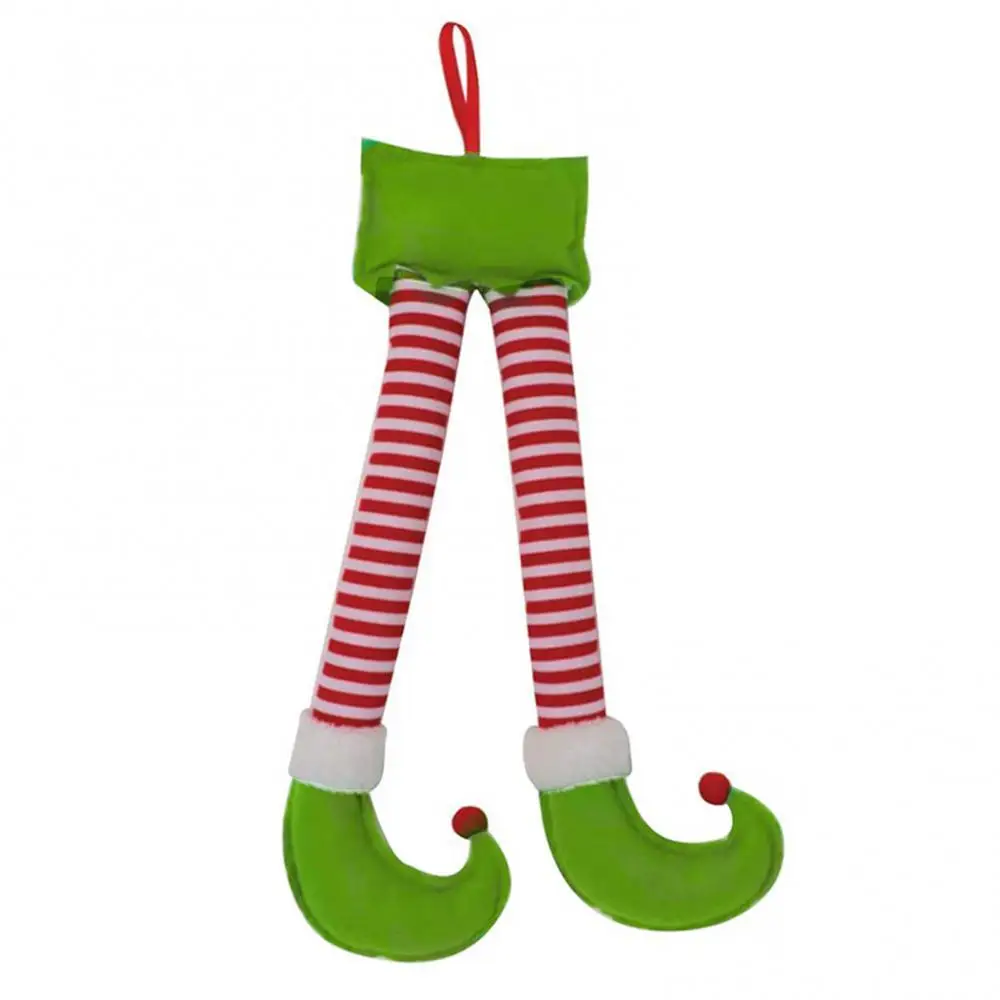 

Christmas Elf Santa Claus Legs Stripes Pattern Xmas Holiday Car Party Pendant