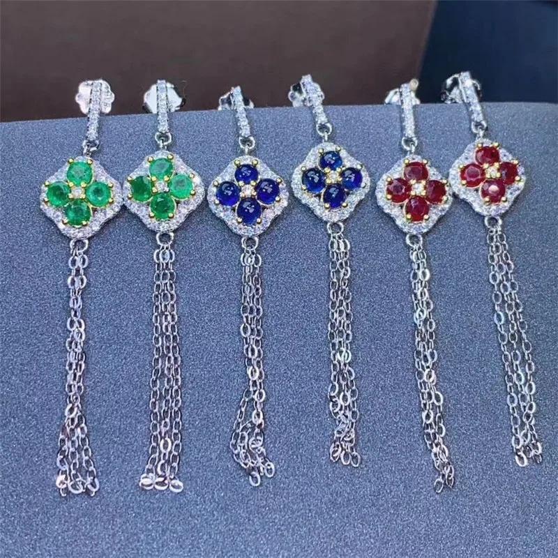 

Серьги женские из серебра 925 пробы с натуральным Рубином, сапфиром и изумрудом