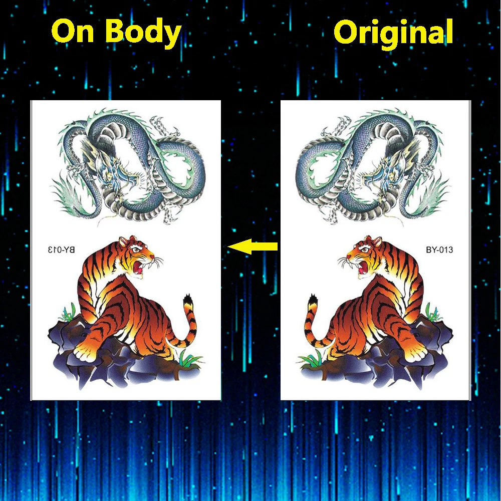 Змея и дракон, водостойкая временная татуировка, наклейка, тигр, животные, мода, флеш-тату, боди-арт, рука, рука, мужская, мальчик, поддельные татуировки