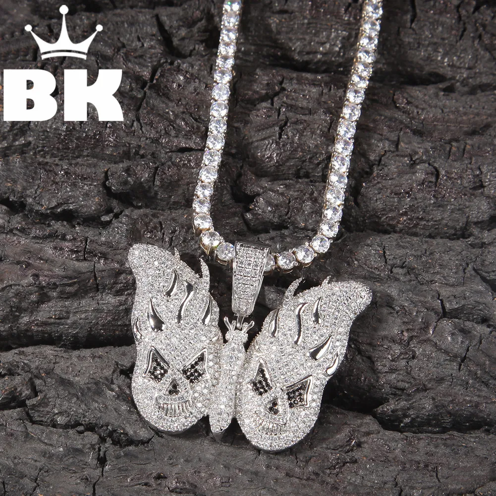 

THE BLING KING Full Zirconium Flame Butterfly Pendant Necklace Color Psychedelic HipHop Full Iced Out Cubic Zirconia CZ Stone