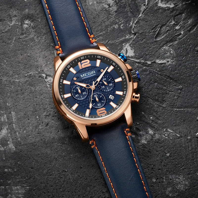 Часы MEGIR мужские спортивные кварцевые водонепроницаемые с кожаным