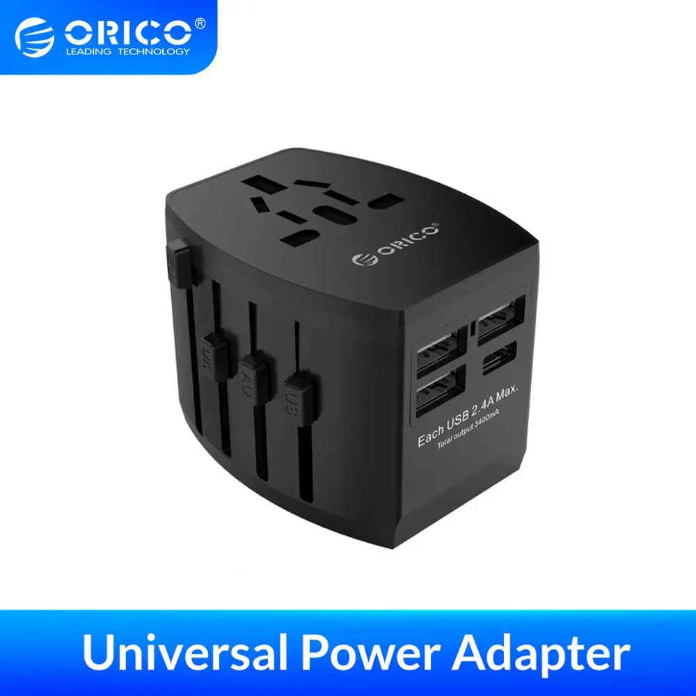 Дорожный адаптер ORICO Международная штепсельная розетка Все в одном 3 USB 1 Type C 5V3.4A