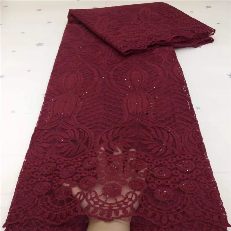 

Узор кружевная ткань с блестками Высокое качество винно-Красного цвета в африканском стиле; Французская кружевная ткань с блестками Короле...