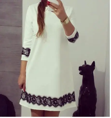 

Новинка 2022, модное женское белое мини-платье для вечеринки, сарафан, пляжные свободные кружевные лоскутные платья с рукавом три четверти