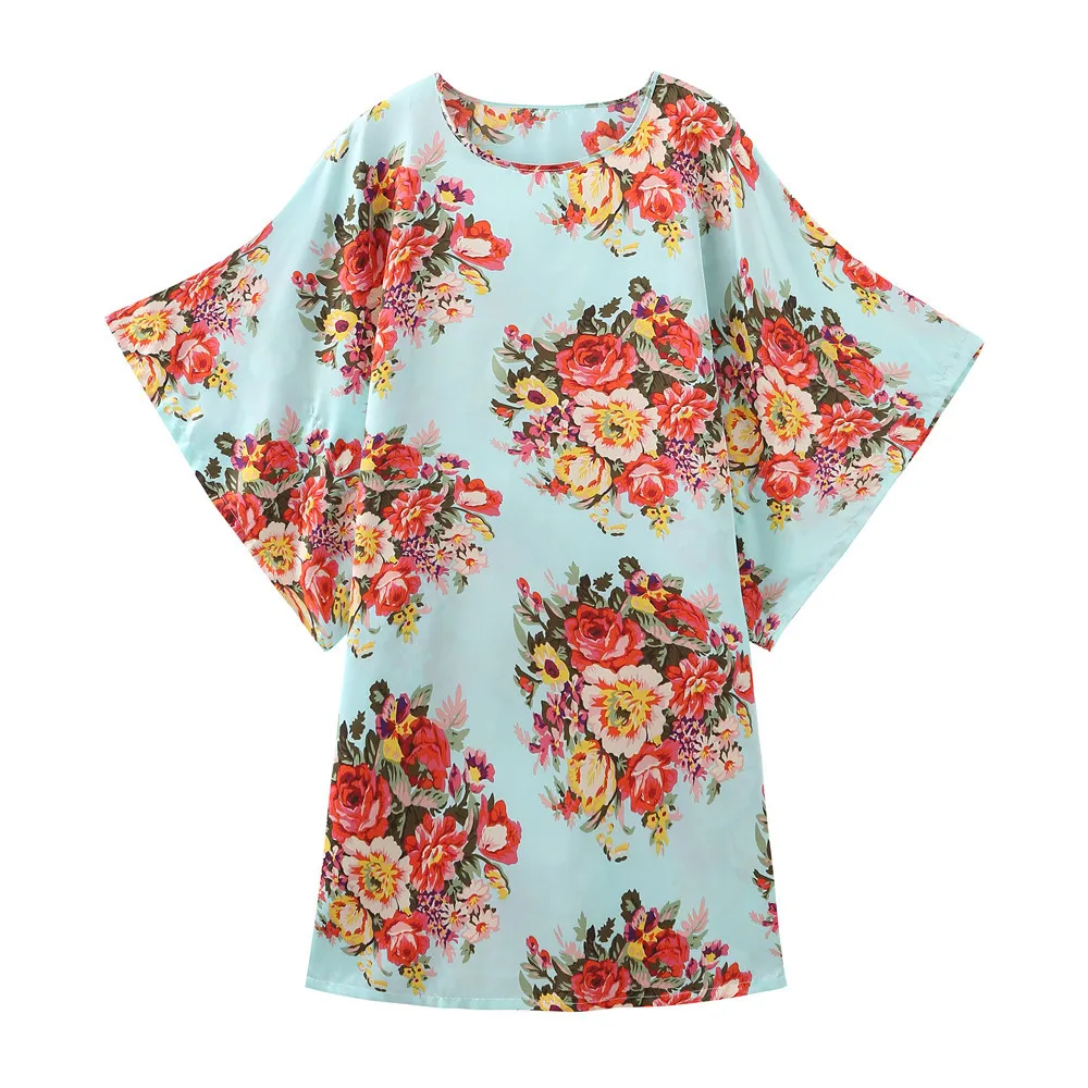 Китайский женский банный халат с цветочным принтом свободная ночная рубашка