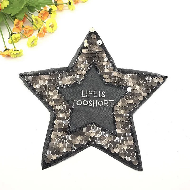 Двусторонняя пятиконечная звезда блестками патч DIY Ручная стеганая сумка со