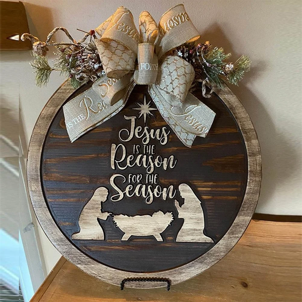 

1 шт. Рождественский знак Иисуса является причиной сезона, деревянный венок ручной работы, праздничное украшение для двери дома