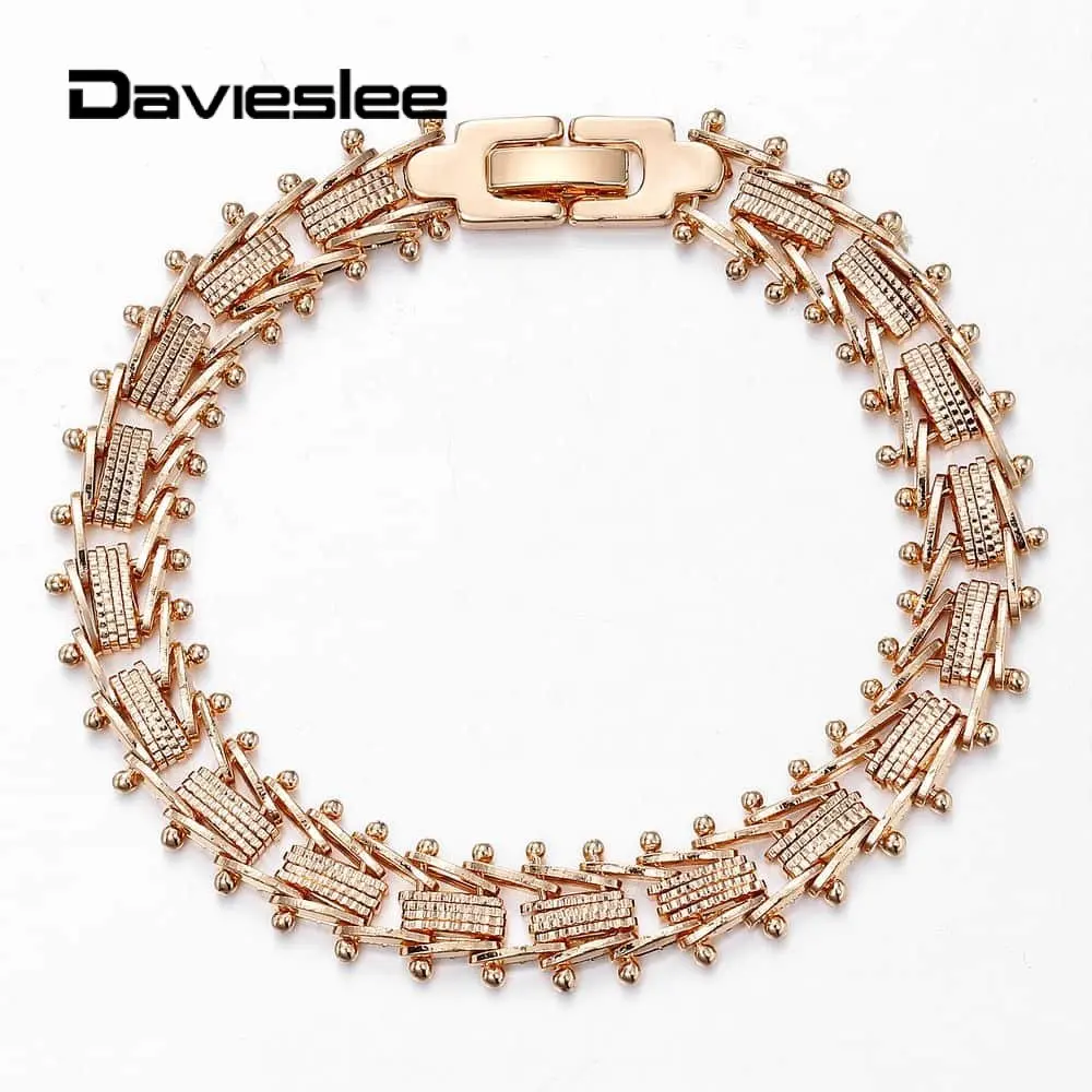 Женский браслет Davieslee DCB21 плетеная цепочка из розового золота 585 пробы с