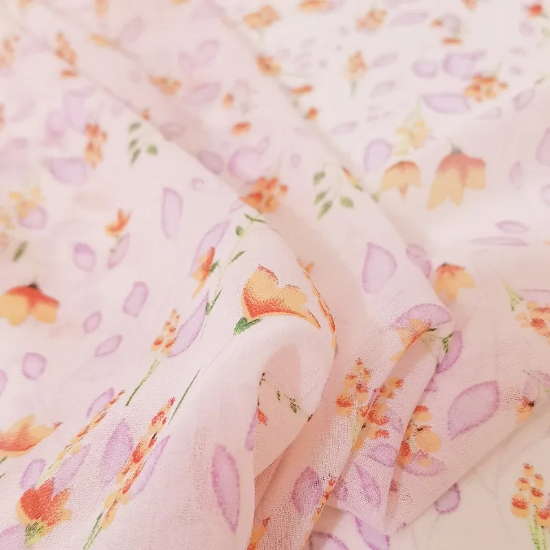 

145cm width Fruity little lovely summer new pink pearl chiffon printed fabric dress hanfu shirt fabric