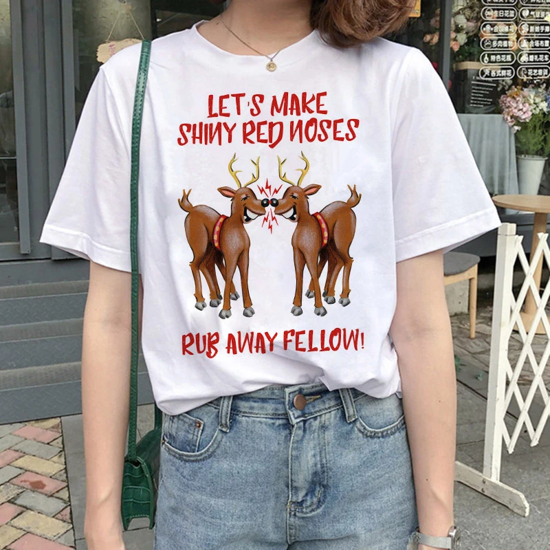 Женская футболка с рисунком Санты снеговика оленя размера плюс футболки