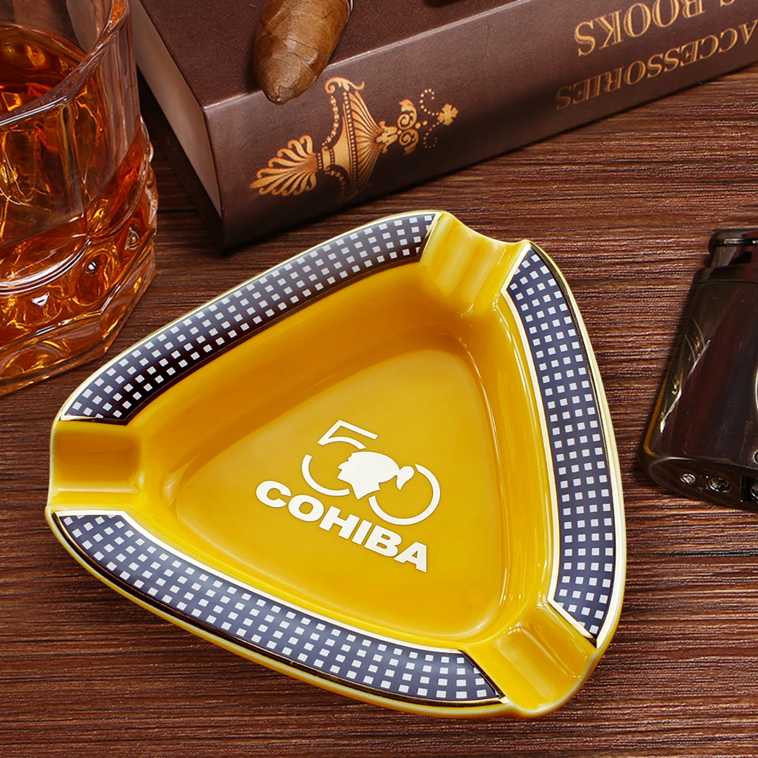 

COHIBA Cigar Gadgets Home Cigar Ashtray Portable Ceramic 3 Cigars Ash Tray Tobacco Cigarette Ashtrays Holder