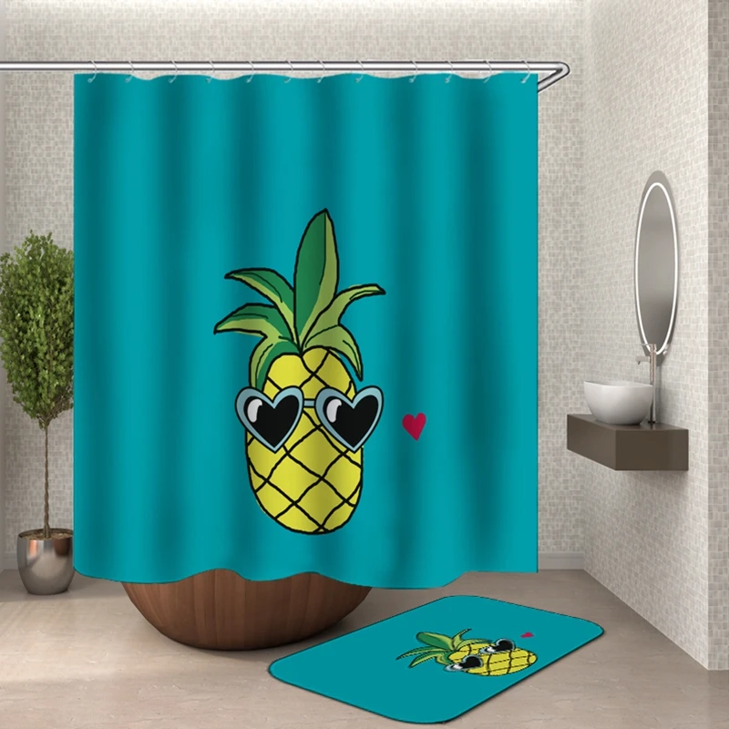 pineapple Shower Curtain With Hooksbathroom curtains bath curtain 3D fabric funny shower waterproof Or Mat | Дом и сад