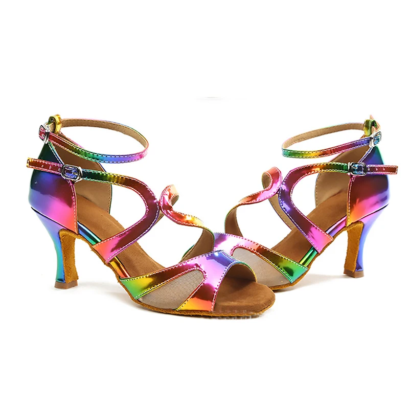 2020 New Latin Dance Shoes 5/7/9cm Heel Ballroom Dancing Rainbow Color Tange Sneaker PU for women | Спорт и развлечения