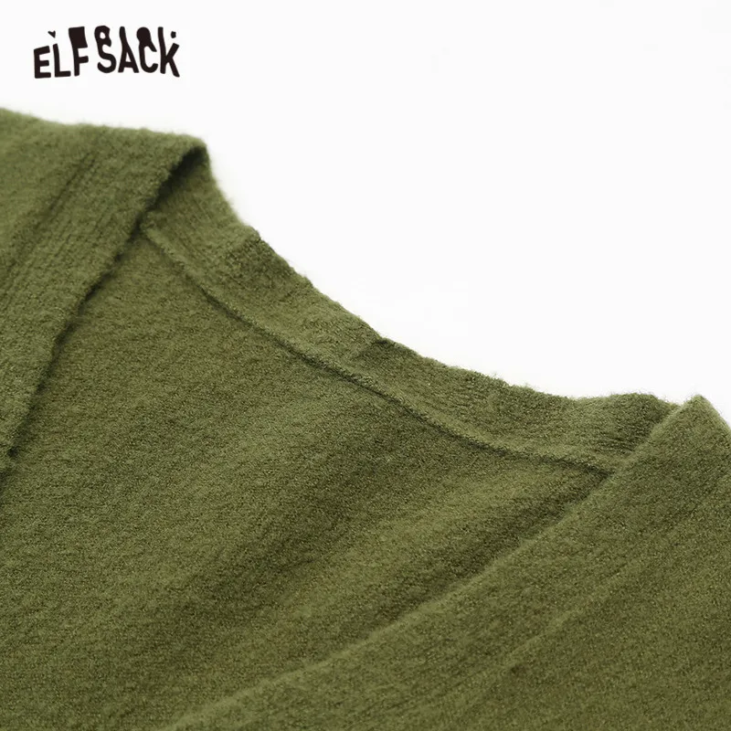 ELFSACK зеленый однотонный короткий Стильный женский кардиган 2019 осень длинный